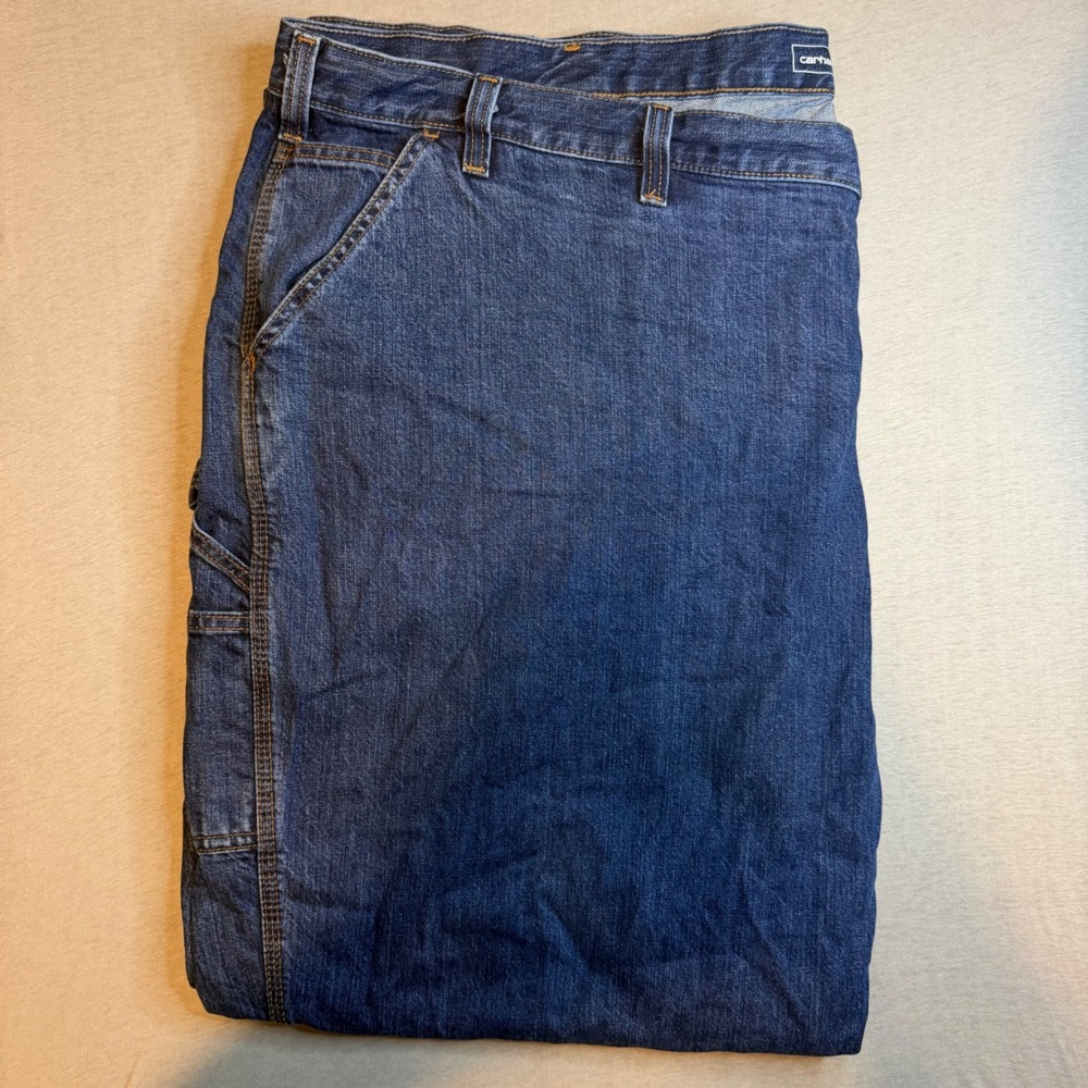 Carhartt Mens Loose Fit Carpenter Jeans Dark Wash Denim 54x32 Utility Pants Work - Picture 2 of 9